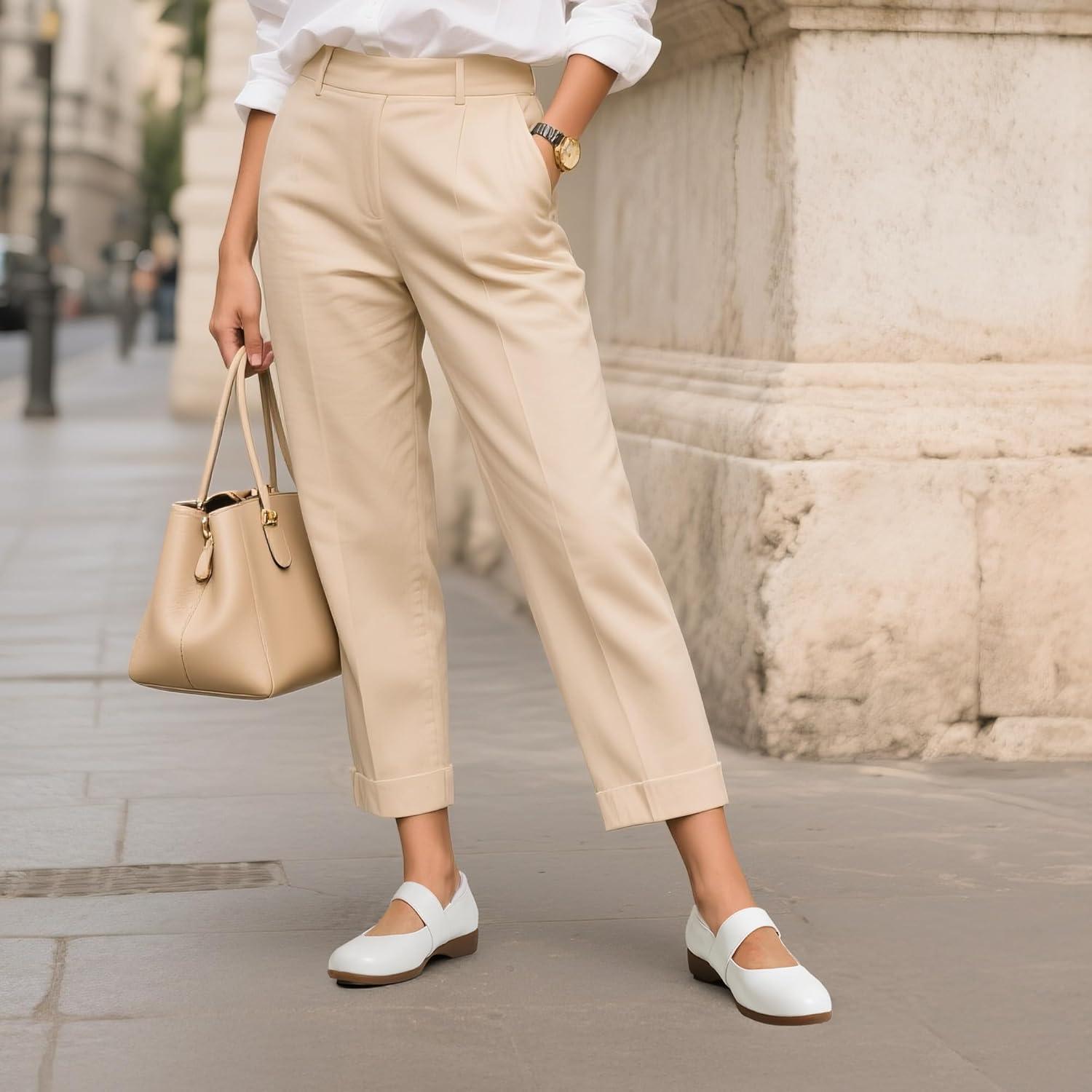 imageDREAM PAIRS Womens Ballet Mary Jane Flats Comfortable Business Office Dress Shoes for Women Dressy and Work with Ankle StrapWhite