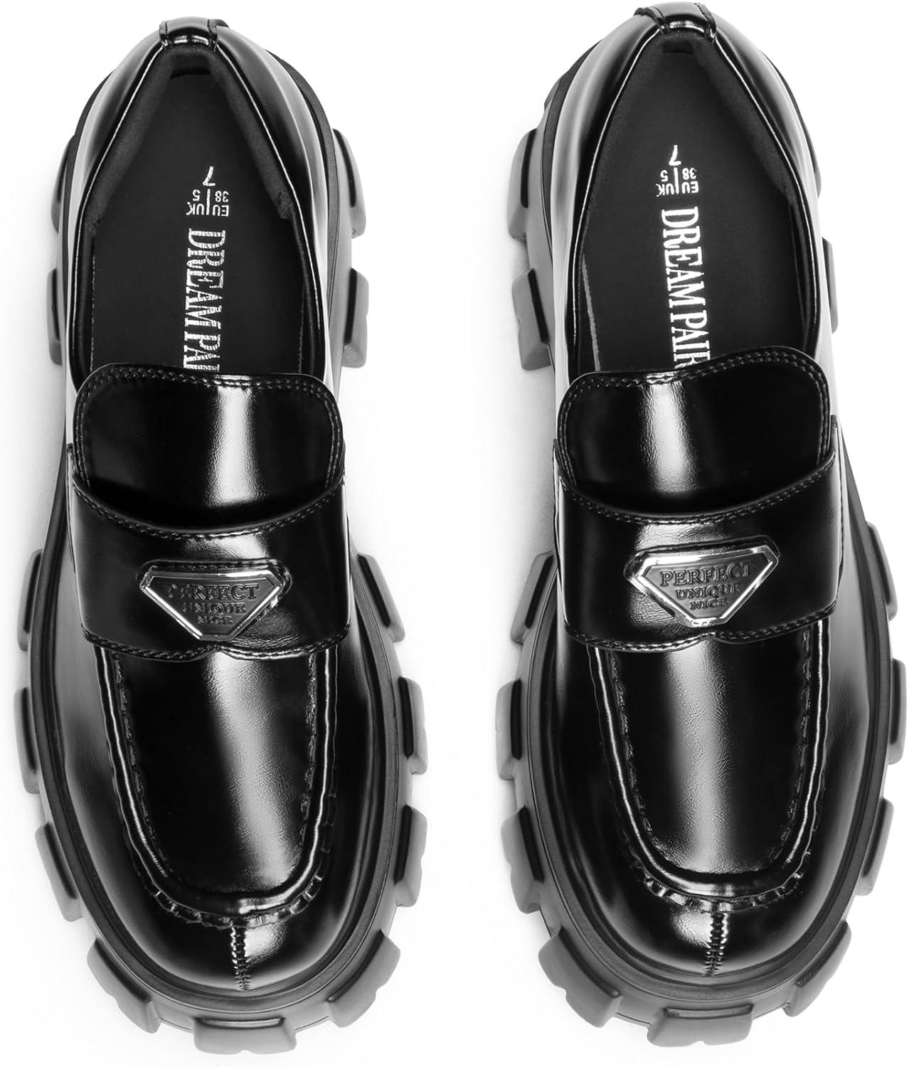 imageDREAM PAIRS Womens Chunky Loafers Platform Comfortable SlipOn Dressy Business Casual Fashion Outfit Loafer ShoesBlackpat