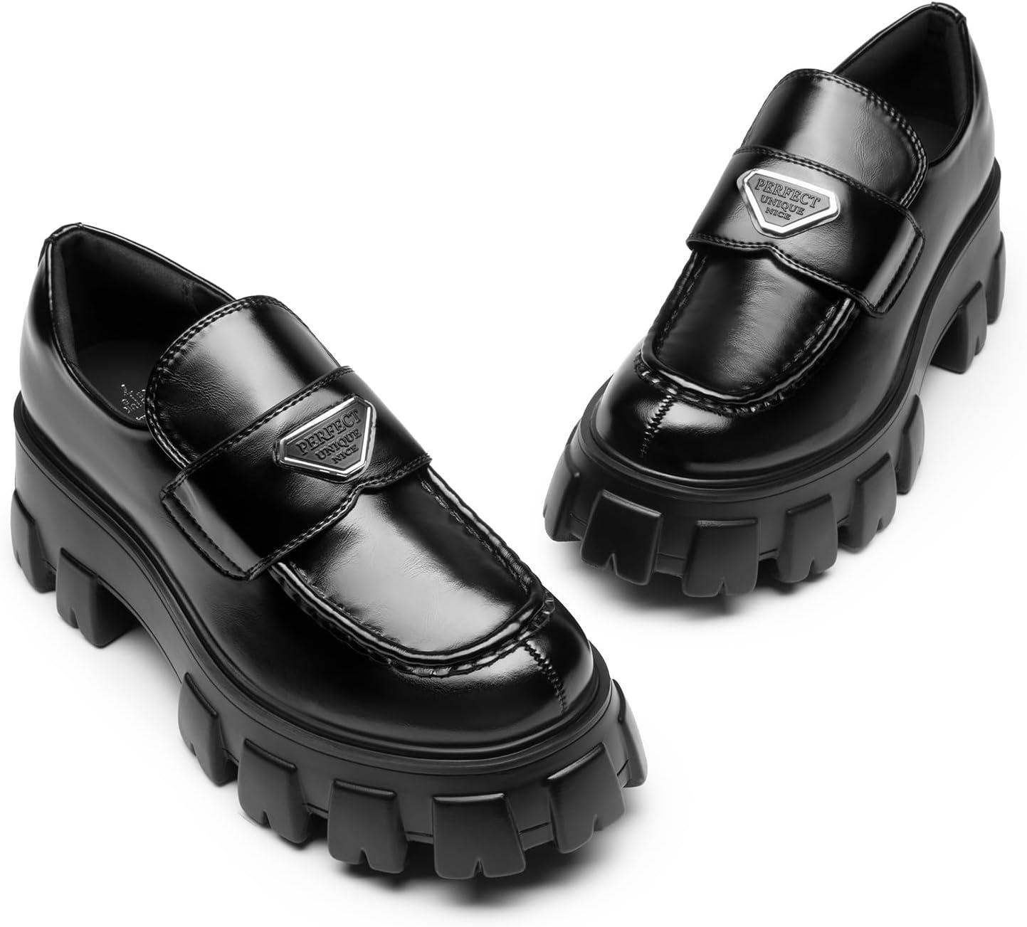 imageDREAM PAIRS Womens Chunky Loafers Platform Comfortable SlipOn Dressy Business Casual Fashion Outfit Loafer ShoesBlackpat