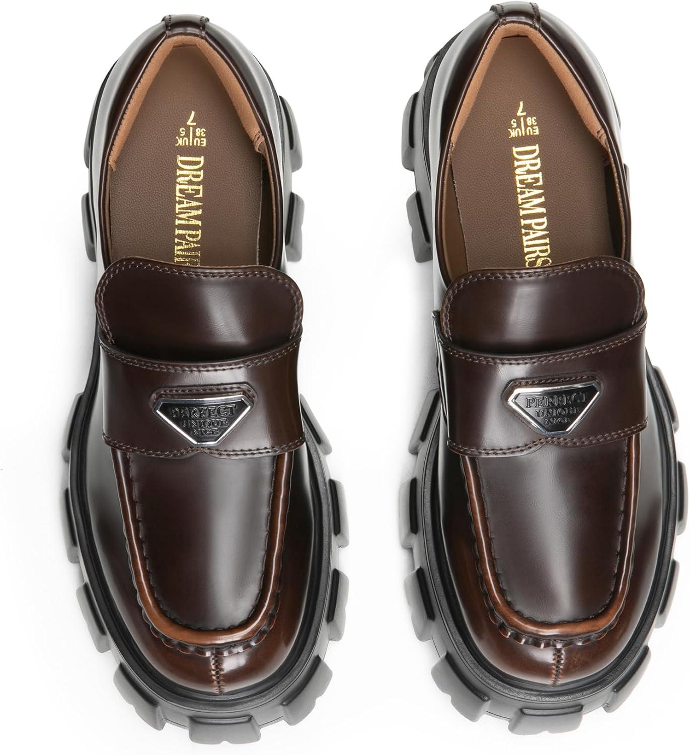 imageDREAM PAIRS Womens Chunky Loafers Platform Comfortable SlipOn Dressy Business Casual Fashion Outfit Loafer ShoesBrown