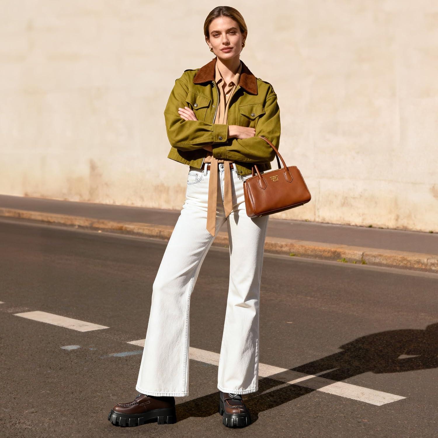 imageDREAM PAIRS Womens Chunky Loafers Platform Comfortable SlipOn Dressy Business Casual Fashion Outfit Loafer ShoesBrown