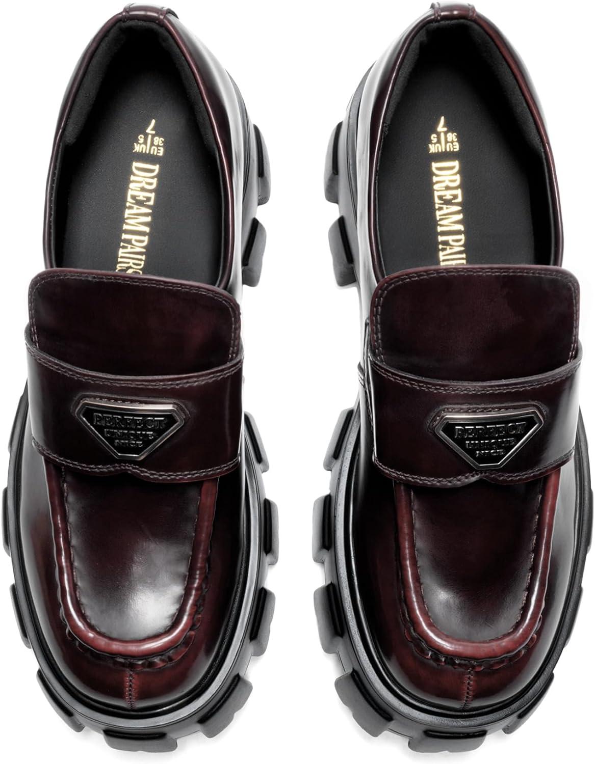 imageDREAM PAIRS Womens Chunky Loafers Platform Comfortable SlipOn Dressy Business Casual Fashion Outfit Loafer ShoesBurgundy