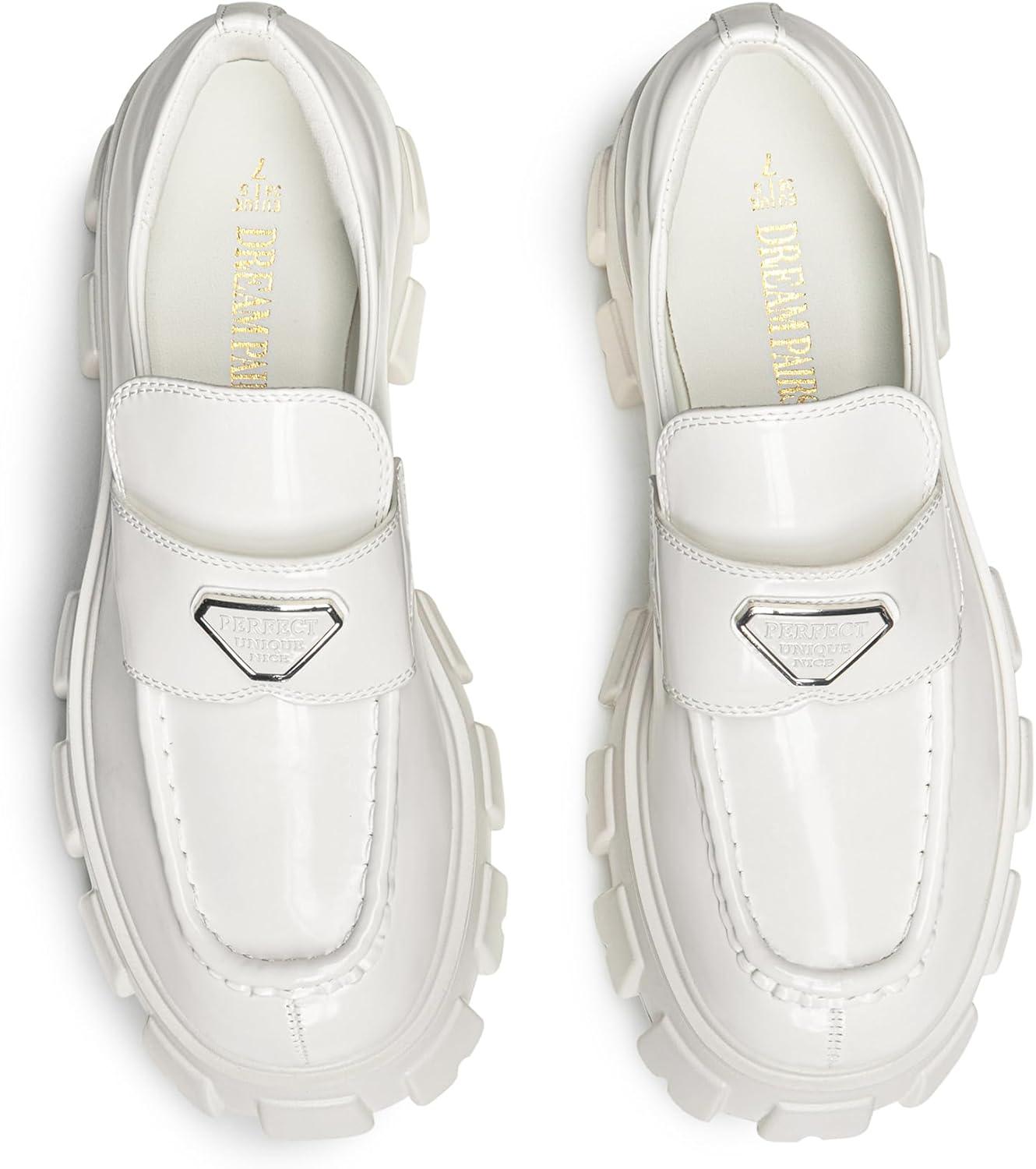 imageDREAM PAIRS Womens Chunky Loafers Platform Comfortable SlipOn Dressy Business Casual Fashion Outfit Loafer ShoesWhite