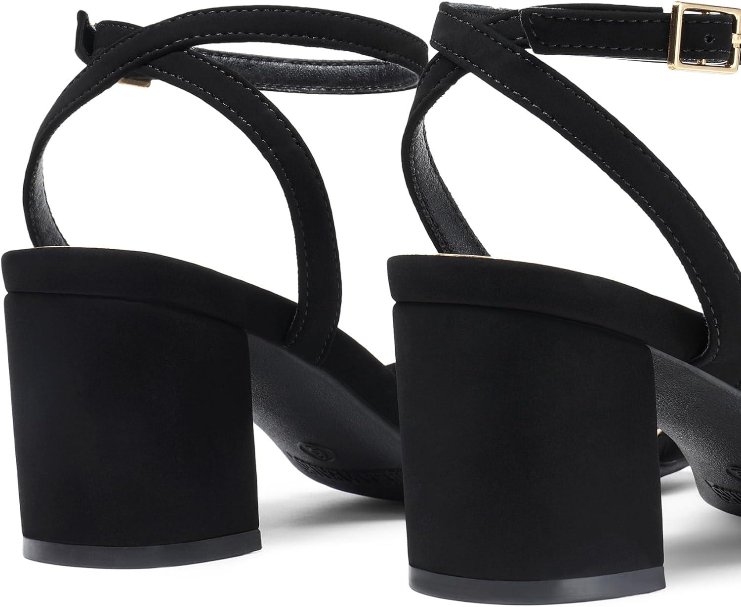 imageDREAM PAIRS Womens Chunky Strappy Heels Square Open Toe Ankle Buckle Low Heels Sandals for Daily Wedding Party DressBlack