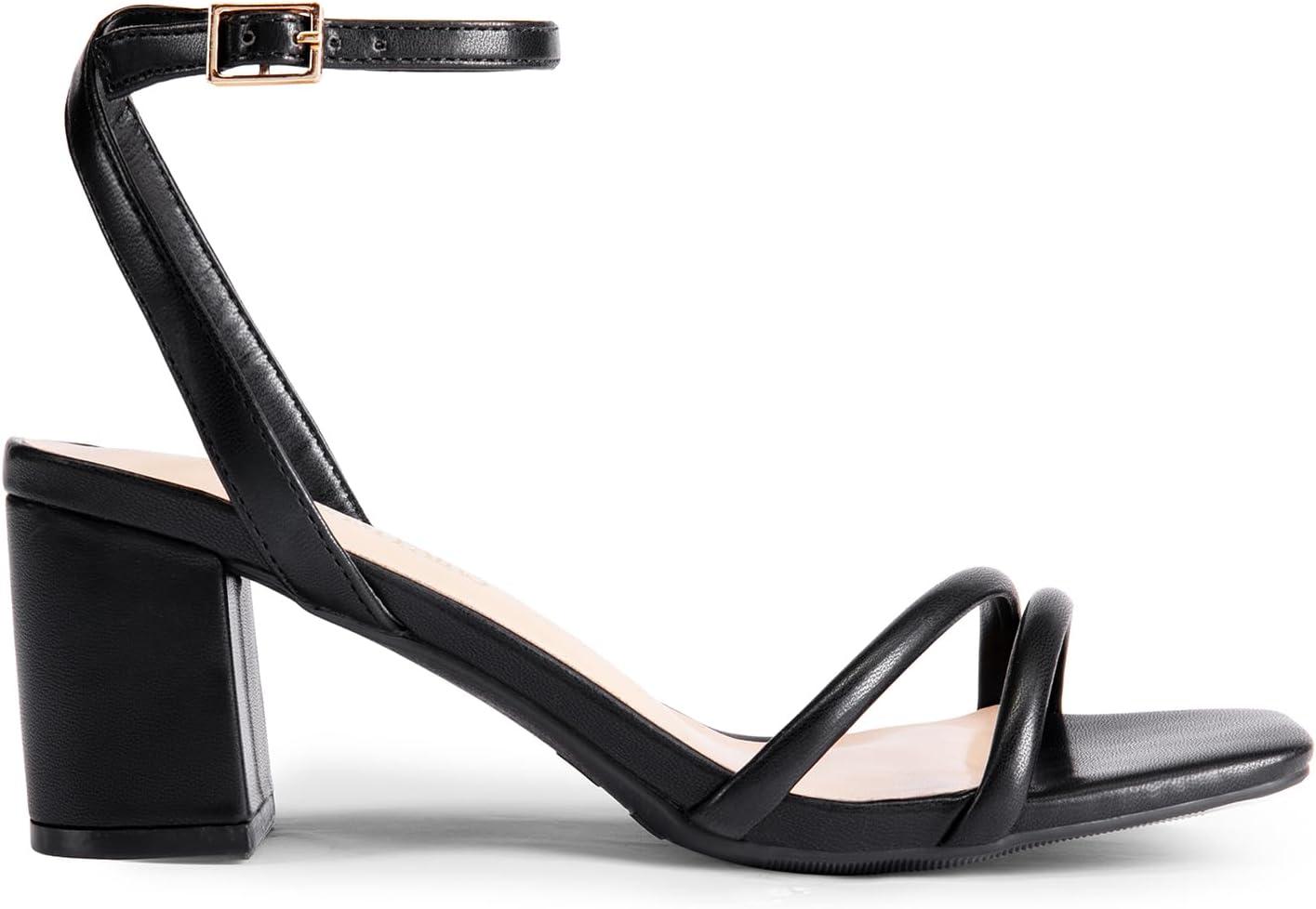 imageDREAM PAIRS Womens Chunky Strappy Heels Square Open Toe Ankle Buckle Low Heels Sandals for Daily Wedding Party DressBlackpu