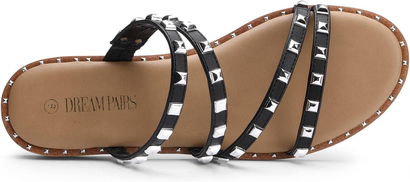 imageDREAM PAIRS Womens Clear Studded Rhinestone Slide Sandals Slip on Open Toe Cute Flat Sandals for SummerBlackPuRivet