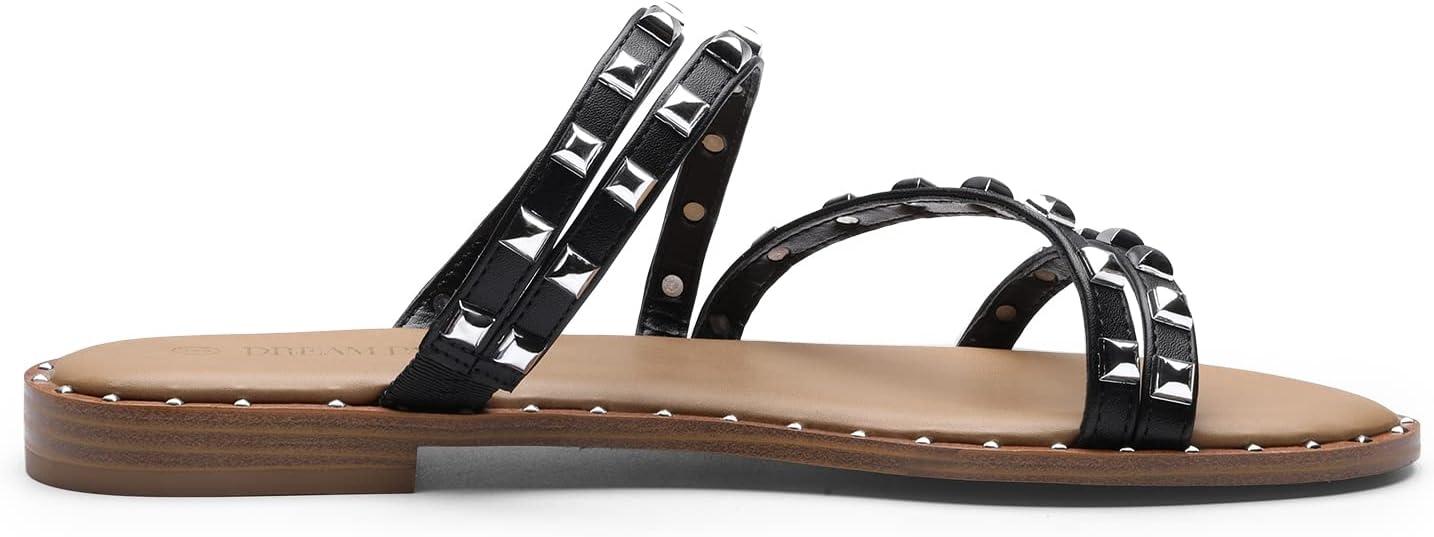 imageDREAM PAIRS Womens Clear Studded Rhinestone Slide Sandals Slip on Open Toe Cute Flat Sandals for SummerBlackPuRivet