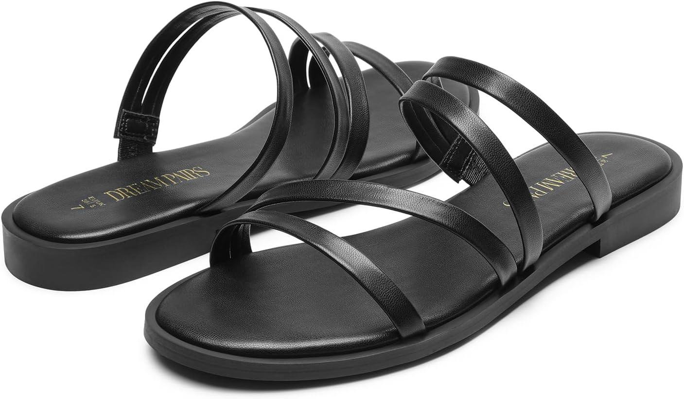 imageDREAM PAIRS Womens Clear Studded Rhinestone Slide Sandals Slip on Open Toe Cute Flat Sandals for SummerBlackpu