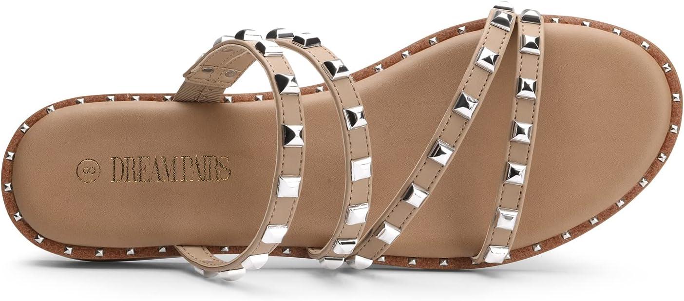 imageDREAM PAIRS Womens Clear Studded Rhinestone Slide Sandals Slip on Open Toe Cute Flat Sandals for SummerNudePuRivet