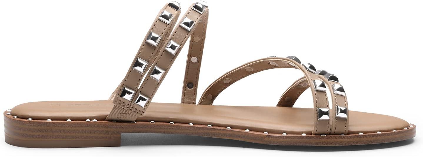 imageDREAM PAIRS Womens Clear Studded Rhinestone Slide Sandals Slip on Open Toe Cute Flat Sandals for SummerNudePuRivet