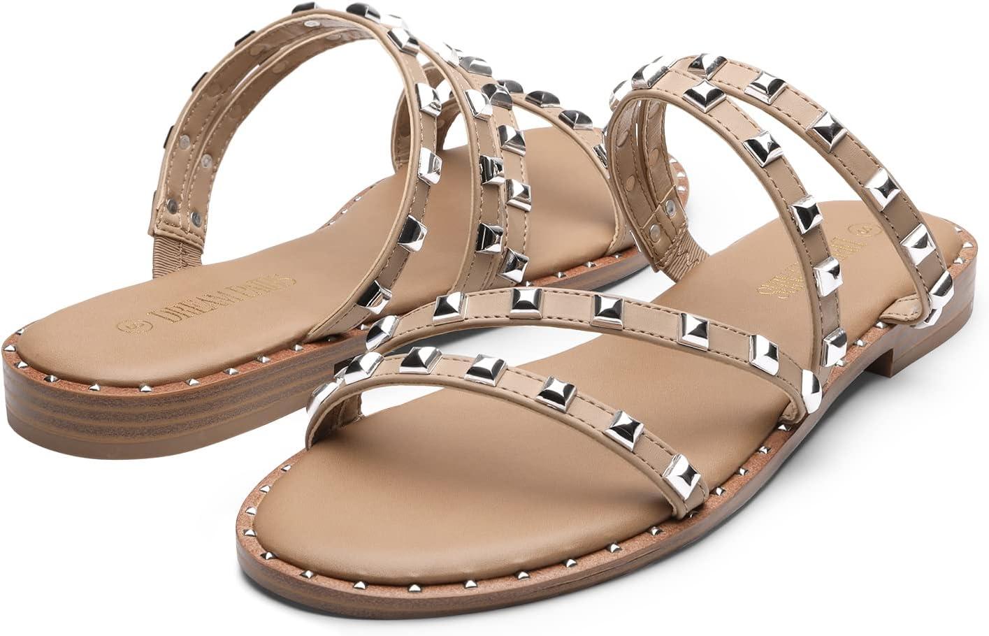 imageDREAM PAIRS Womens Clear Studded Rhinestone Slide Sandals Slip on Open Toe Cute Flat Sandals for SummerNudePuRivet