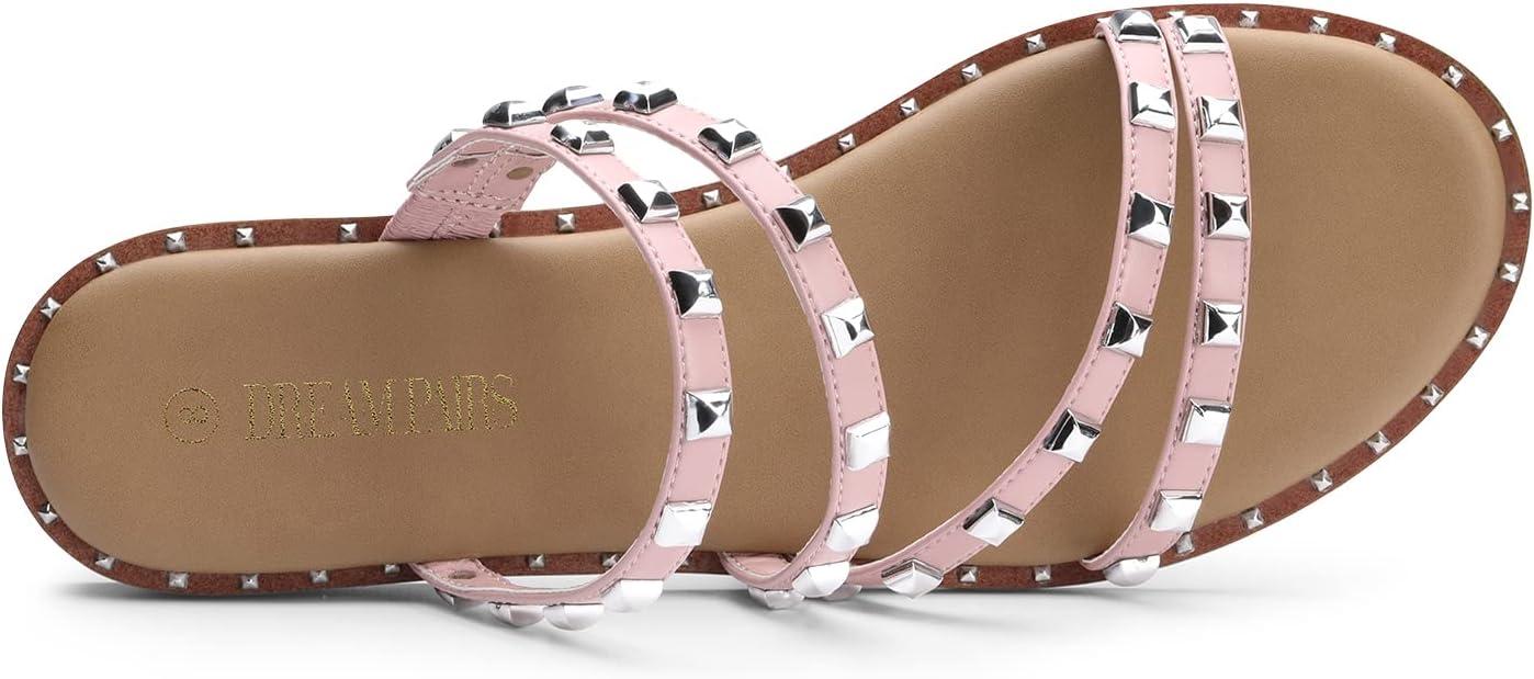 imageDREAM PAIRS Womens Clear Studded Rhinestone Slide Sandals Slip on Open Toe Cute Flat Sandals for SummerPinkpurivet