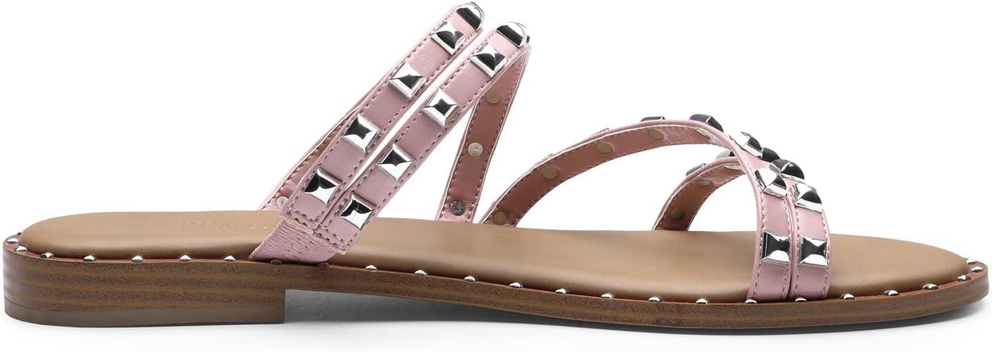 imageDREAM PAIRS Womens Clear Studded Rhinestone Slide Sandals Slip on Open Toe Cute Flat Sandals for SummerPinkpurivet