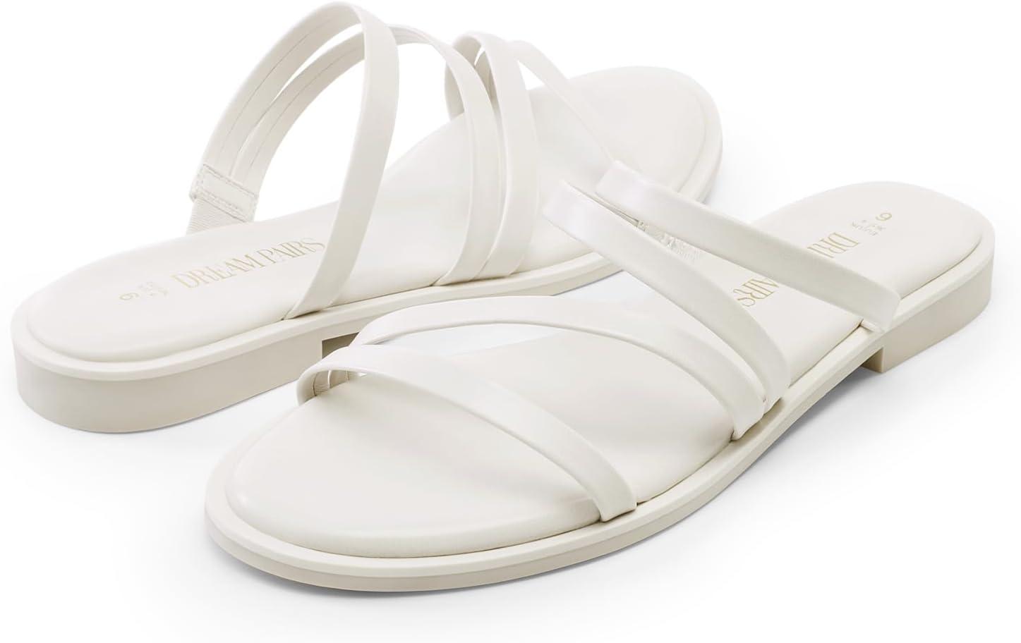 imageDREAM PAIRS Womens Clear Studded Rhinestone Slide Sandals Slip on Open Toe Cute Flat Sandals for SummerWhitepu