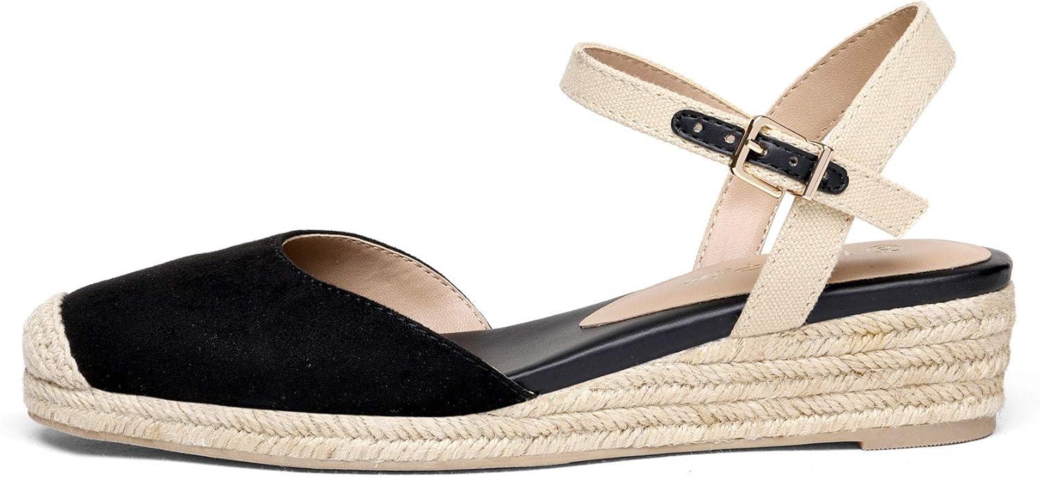 imageDREAM PAIRS Womens Closed Toe Elastic Ankle Strap Espadrilles Wedge SandalsBlack