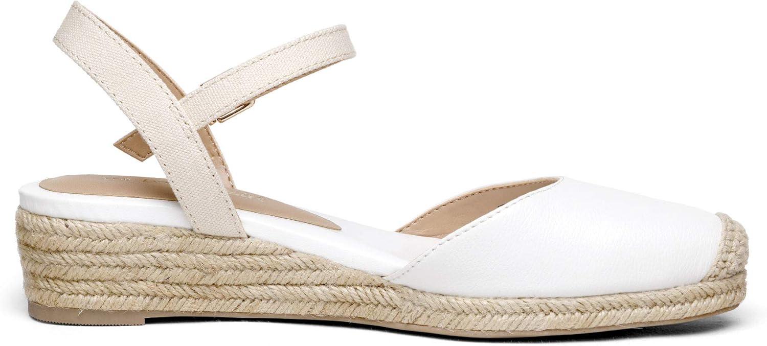 imageDREAM PAIRS Womens Closed Toe Elastic Ankle Strap Espadrilles Wedge SandalsCreamyWhite