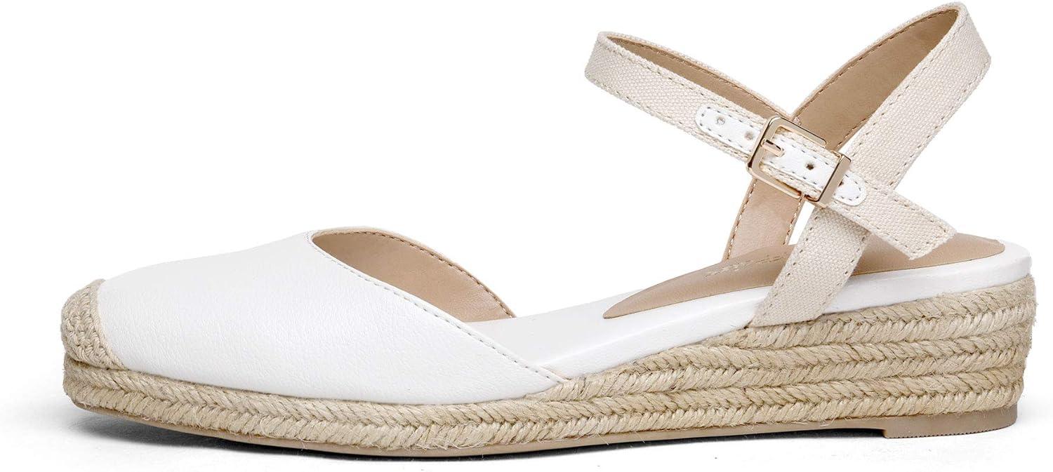 imageDREAM PAIRS Womens Closed Toe Elastic Ankle Strap Espadrilles Wedge SandalsCreamyWhite