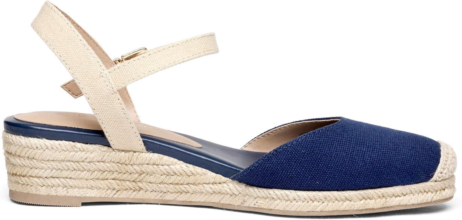 imageDREAM PAIRS Womens Closed Toe Elastic Ankle Strap Espadrilles Wedge SandalsNavy