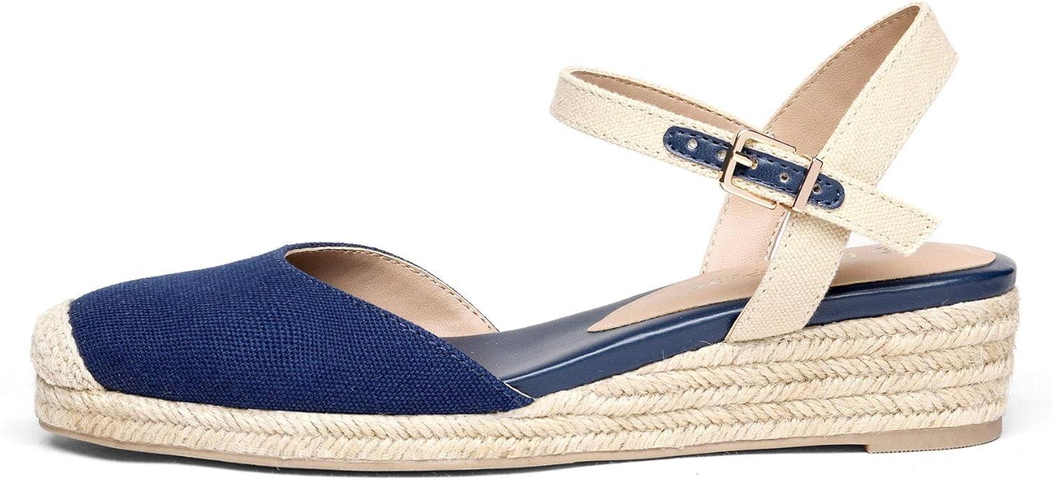 imageDREAM PAIRS Womens Closed Toe Elastic Ankle Strap Espadrilles Wedge SandalsNavy