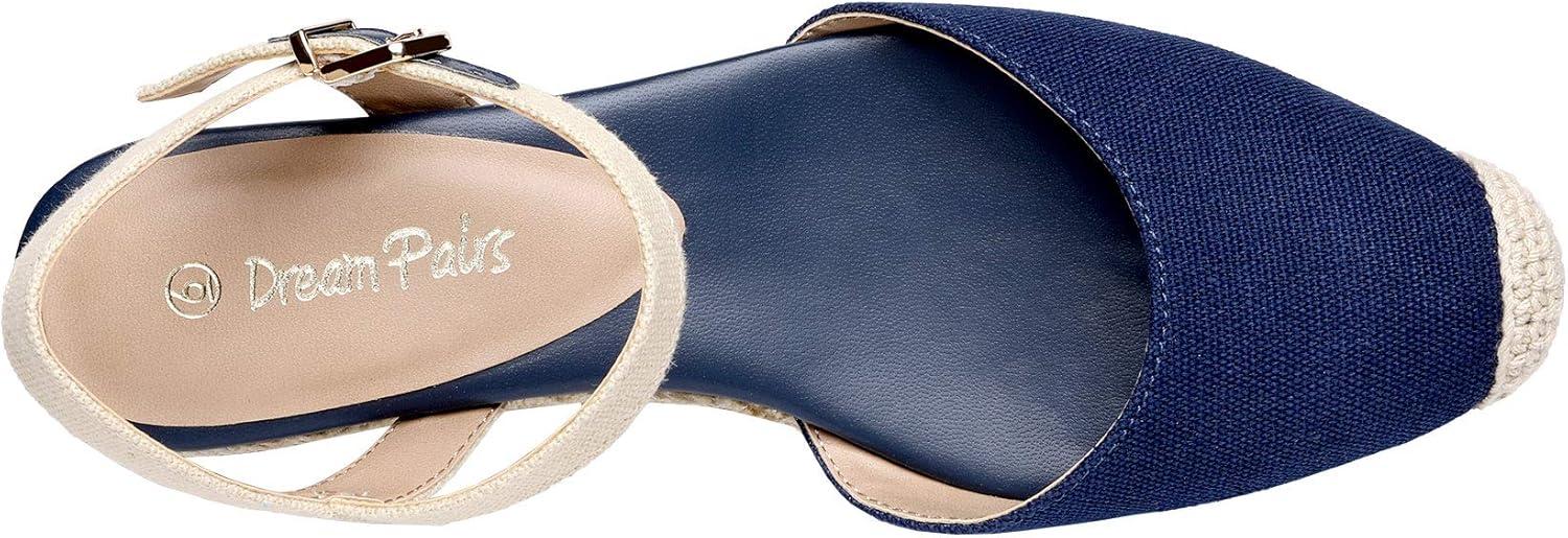 imageDREAM PAIRS Womens Closed Toe Elastic Ankle Strap Espadrilles Wedge SandalsNavy