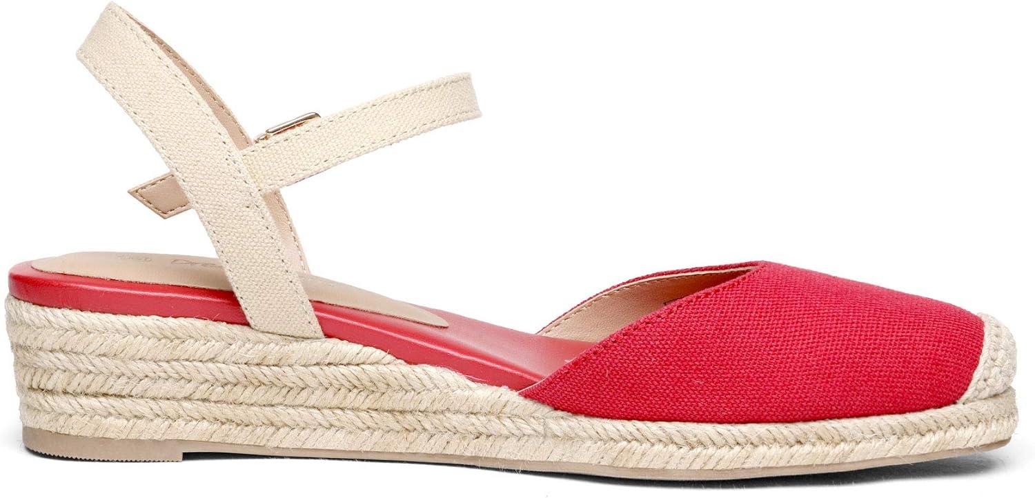 imageDREAM PAIRS Womens Closed Toe Elastic Ankle Strap Espadrilles Wedge SandalsRed