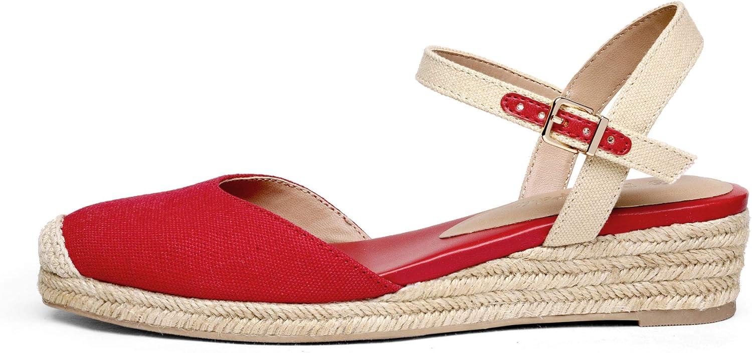 imageDREAM PAIRS Womens Closed Toe Elastic Ankle Strap Espadrilles Wedge SandalsRed