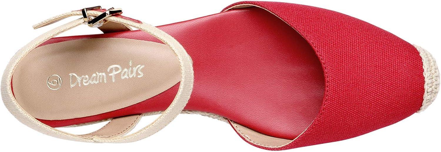 imageDREAM PAIRS Womens Closed Toe Elastic Ankle Strap Espadrilles Wedge SandalsRed