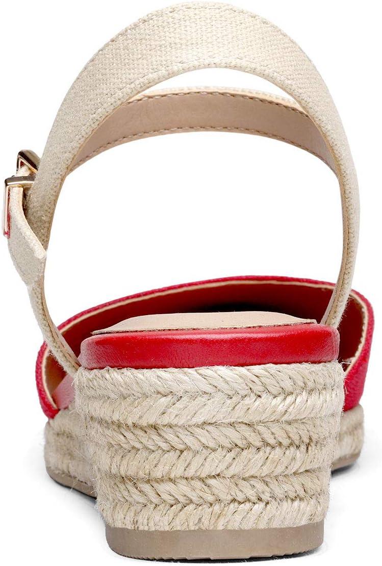 imageDREAM PAIRS Womens Closed Toe Elastic Ankle Strap Espadrilles Wedge SandalsRed