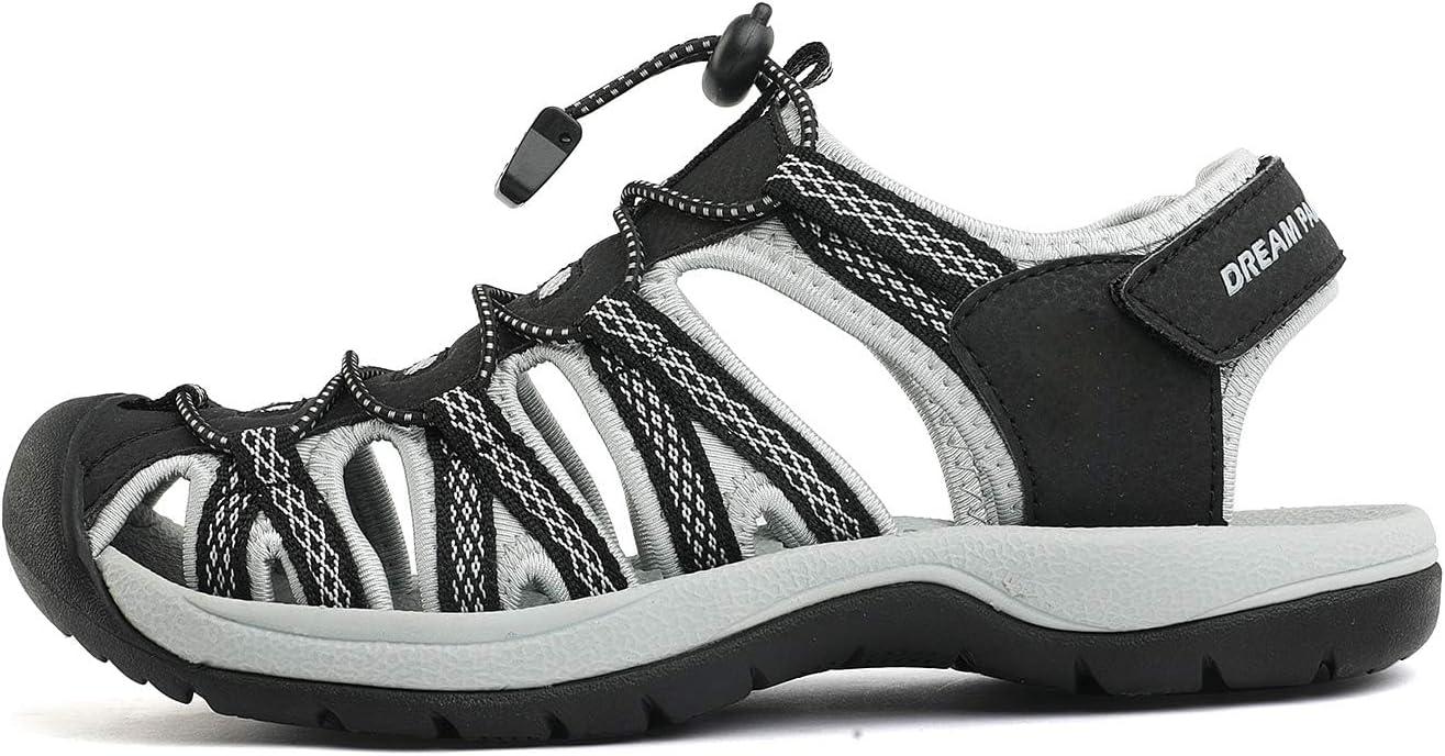 imageDREAM PAIRS Womens Closed Toe Hiking Summer Outdoor Sport Athletic SandalsBlackLightGreyYellow