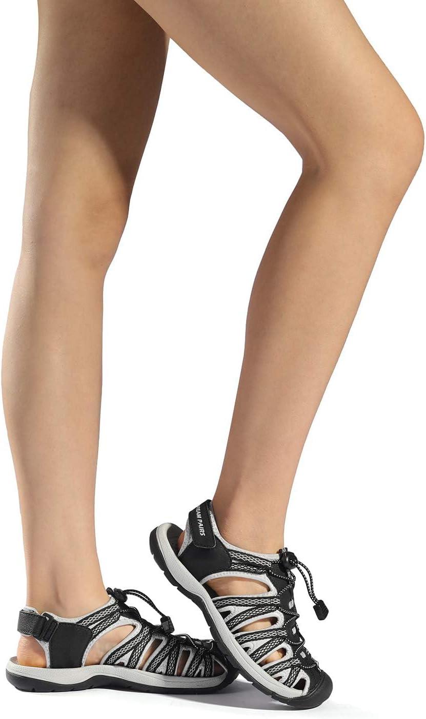 imageDREAM PAIRS Womens Closed Toe Hiking Summer Outdoor Sport Athletic SandalsBlackLightGreyYellow