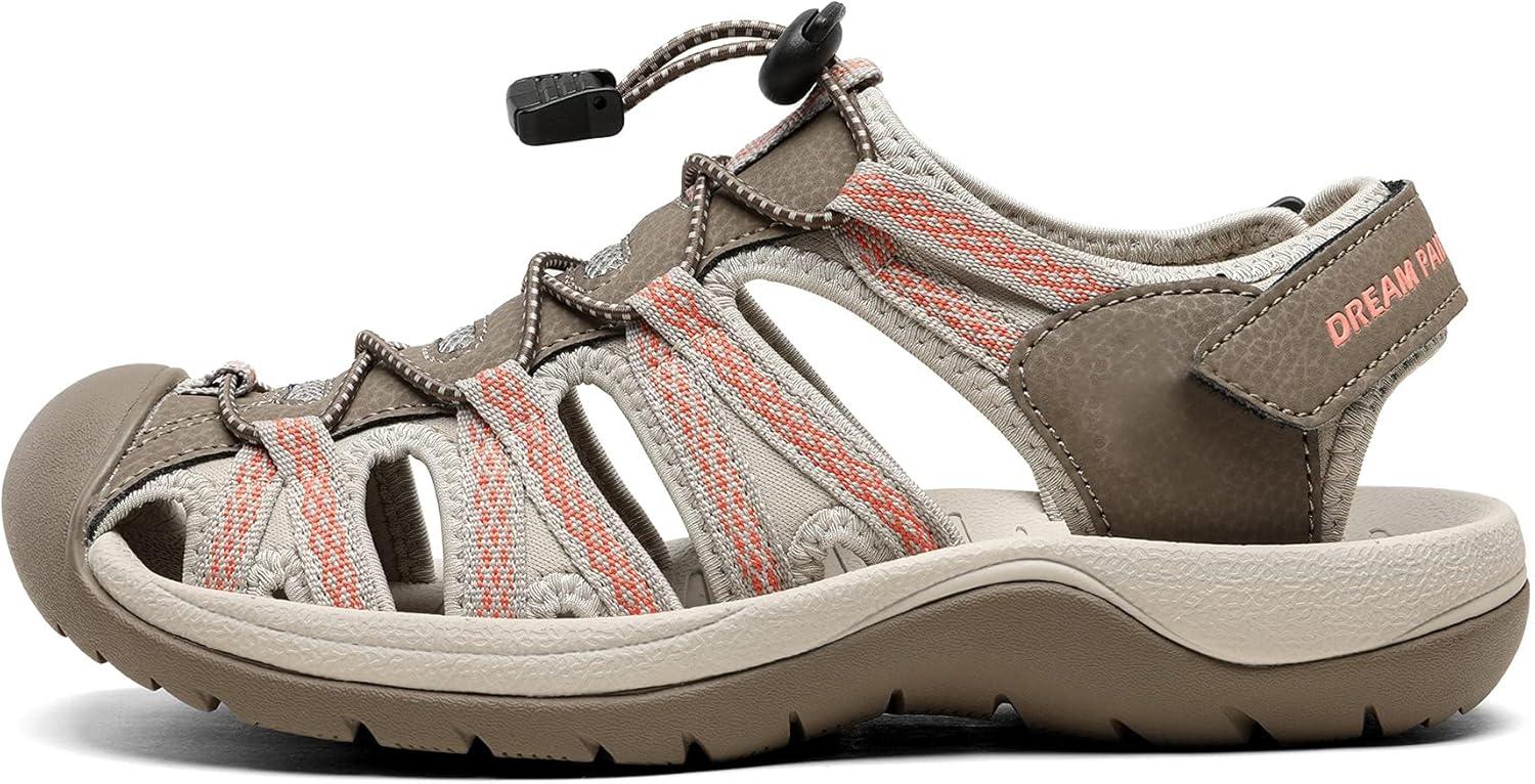 imageDREAM PAIRS Womens Closed Toe Hiking Summer Outdoor Sport Athletic SandalsBrownWatermelonRed