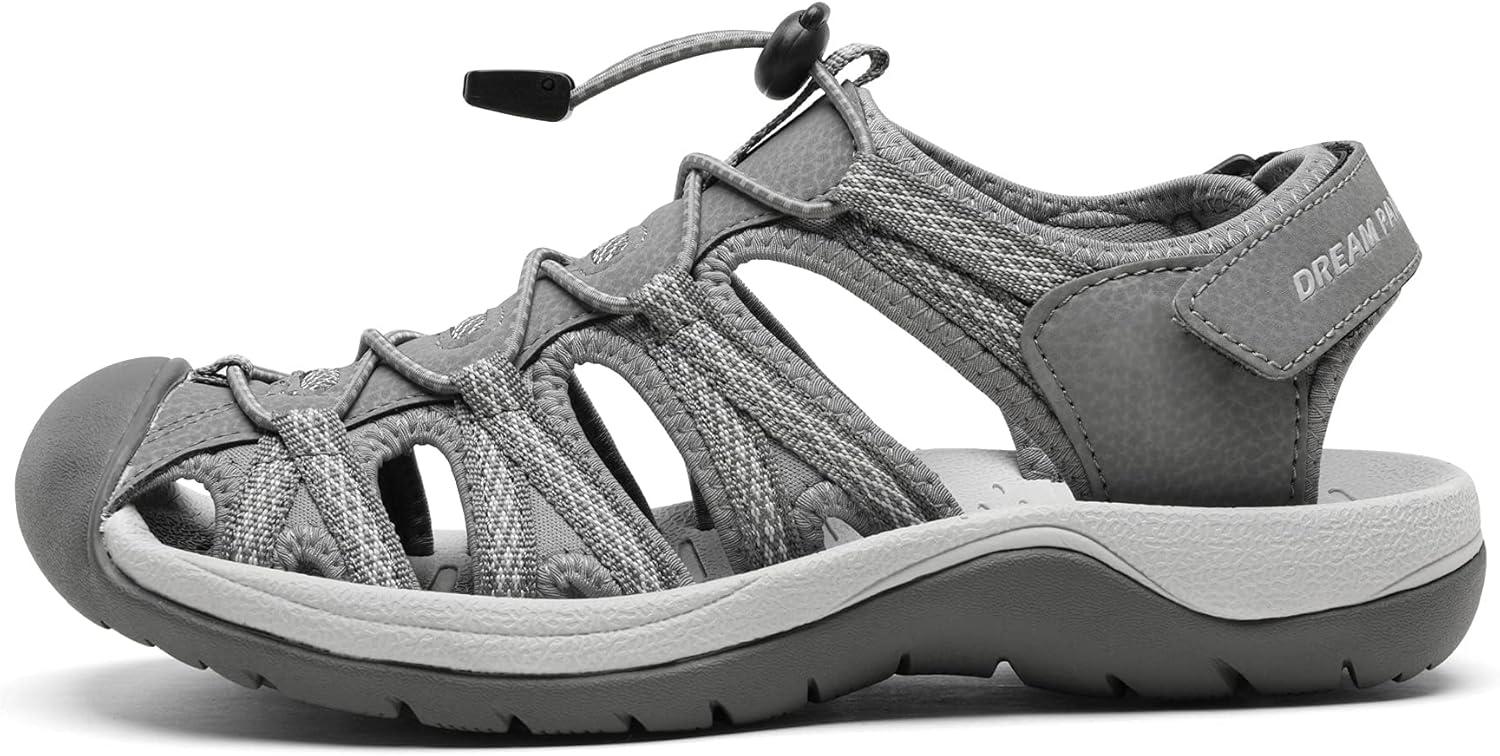 imageDREAM PAIRS Womens Closed Toe Hiking Summer Outdoor Sport Athletic SandalsGrey
