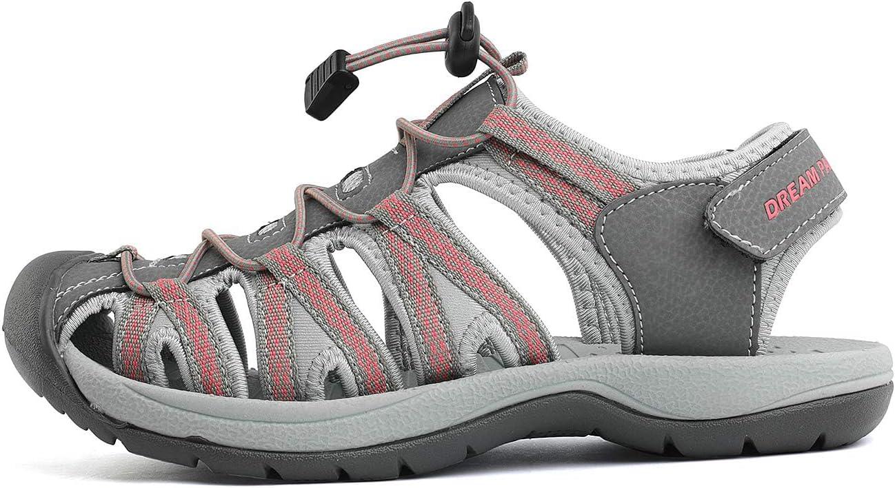 imageDREAM PAIRS Womens Closed Toe Hiking Summer Outdoor Sport Athletic SandalsGreyCoral