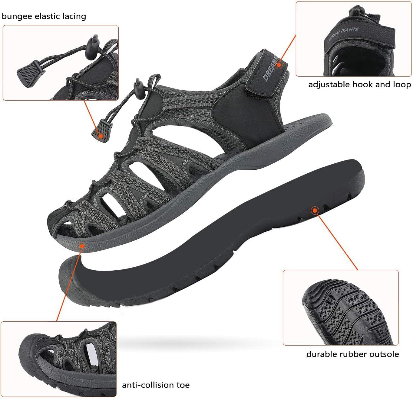 imageDREAM PAIRS Womens Closed Toe Hiking Summer Outdoor Sport Athletic SandalsGreyCoral