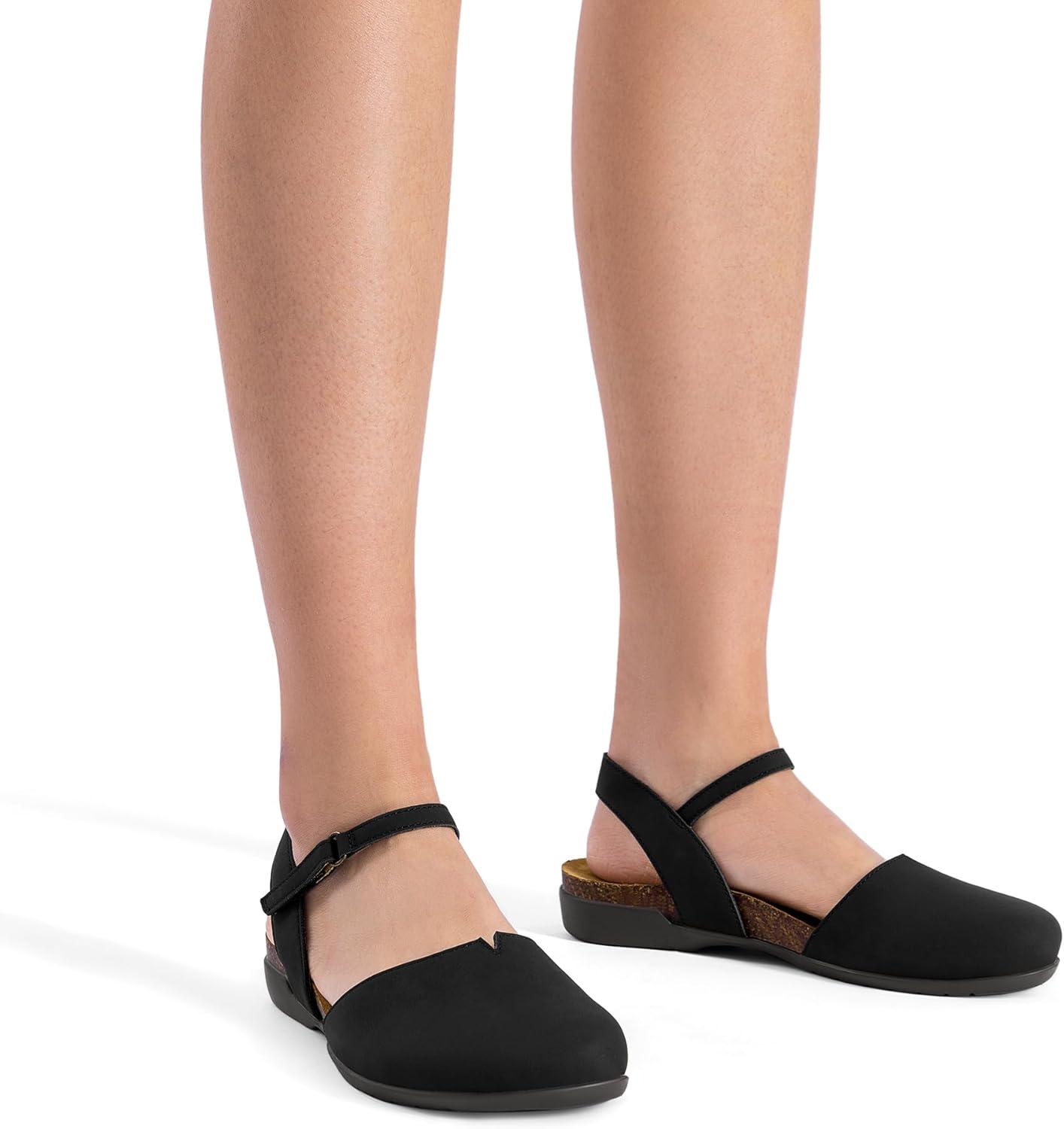 imageDREAM PAIRS Womens Closed Toe Sandals Arch Support Comfort Cork Footbed Flat Sandals Summer ShoesBlack