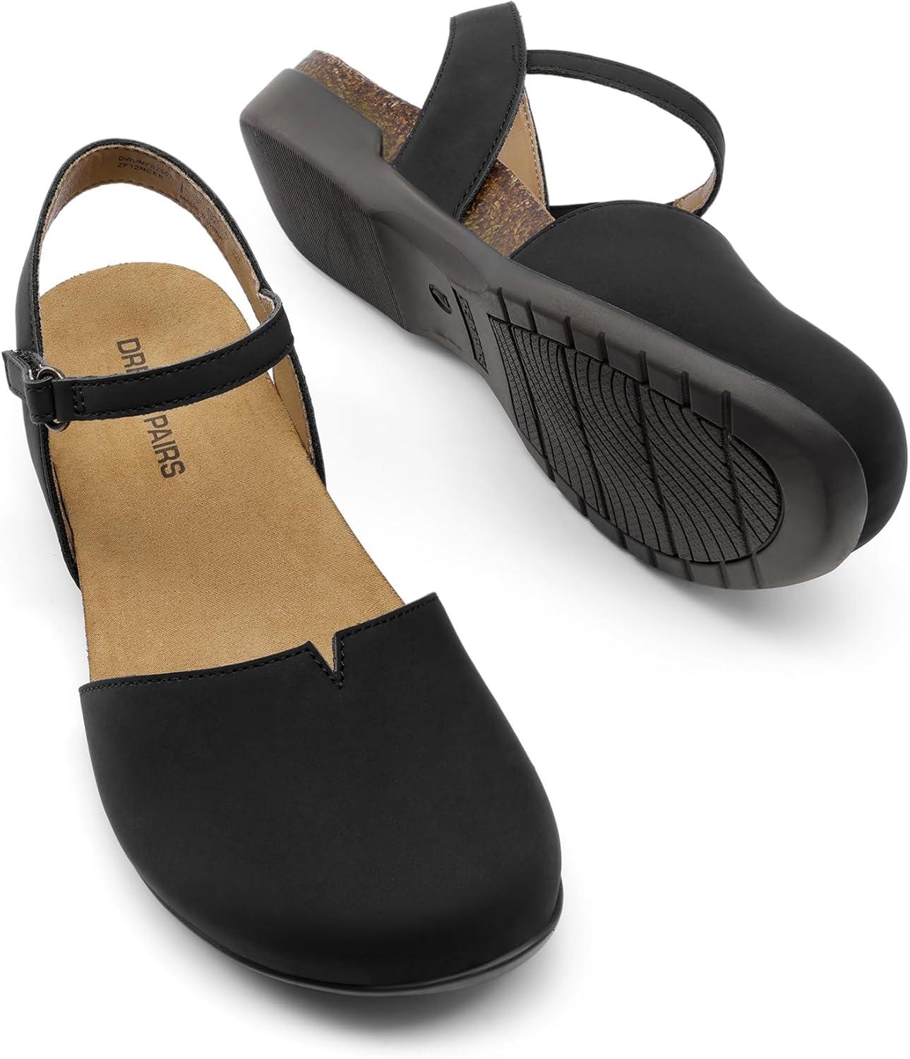imageDREAM PAIRS Womens Closed Toe Sandals Arch Support Comfort Cork Footbed Flat Sandals Summer ShoesBlack