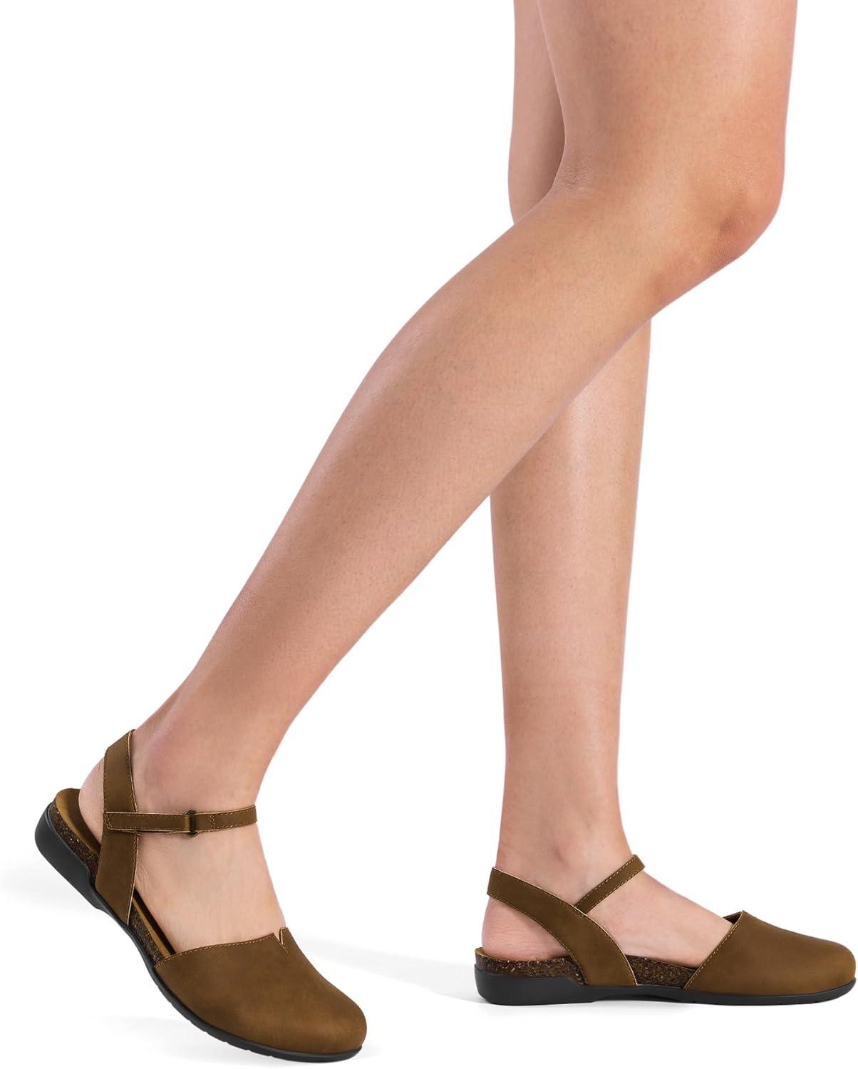 imageDREAM PAIRS Womens Closed Toe Sandals Arch Support Comfort Cork Footbed Flat Sandals Summer ShoesBrown