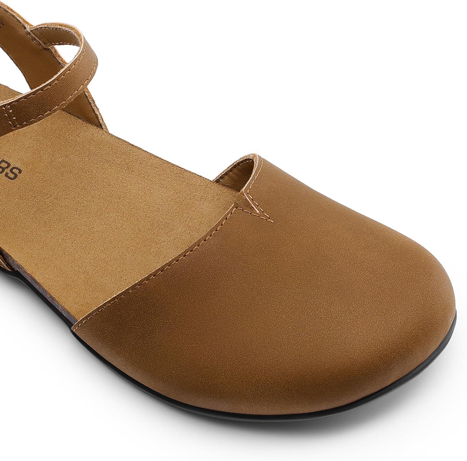 imageDREAM PAIRS Womens Closed Toe Sandals Arch Support Comfort Cork Footbed Flat Sandals Summer ShoesBrown