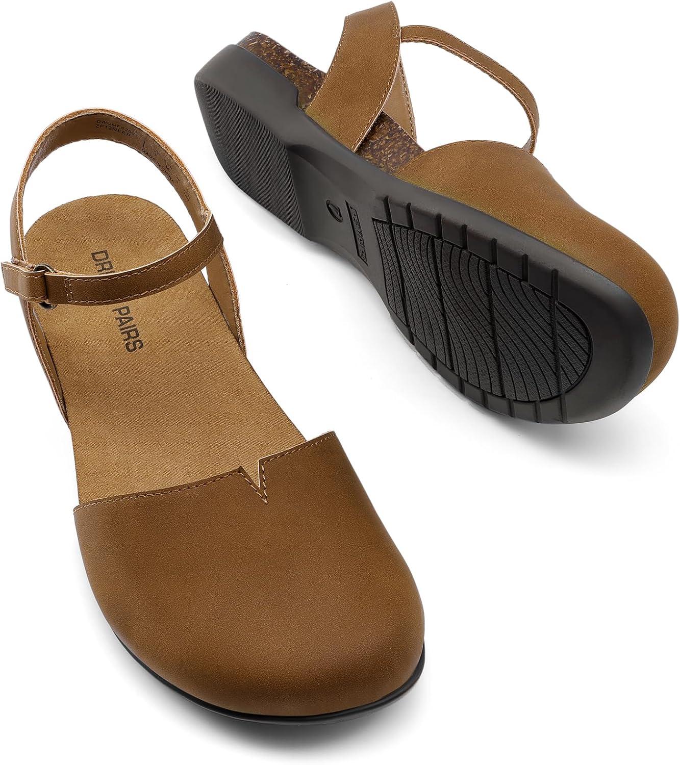 imageDREAM PAIRS Womens Closed Toe Sandals Arch Support Comfort Cork Footbed Flat Sandals Summer ShoesBrown