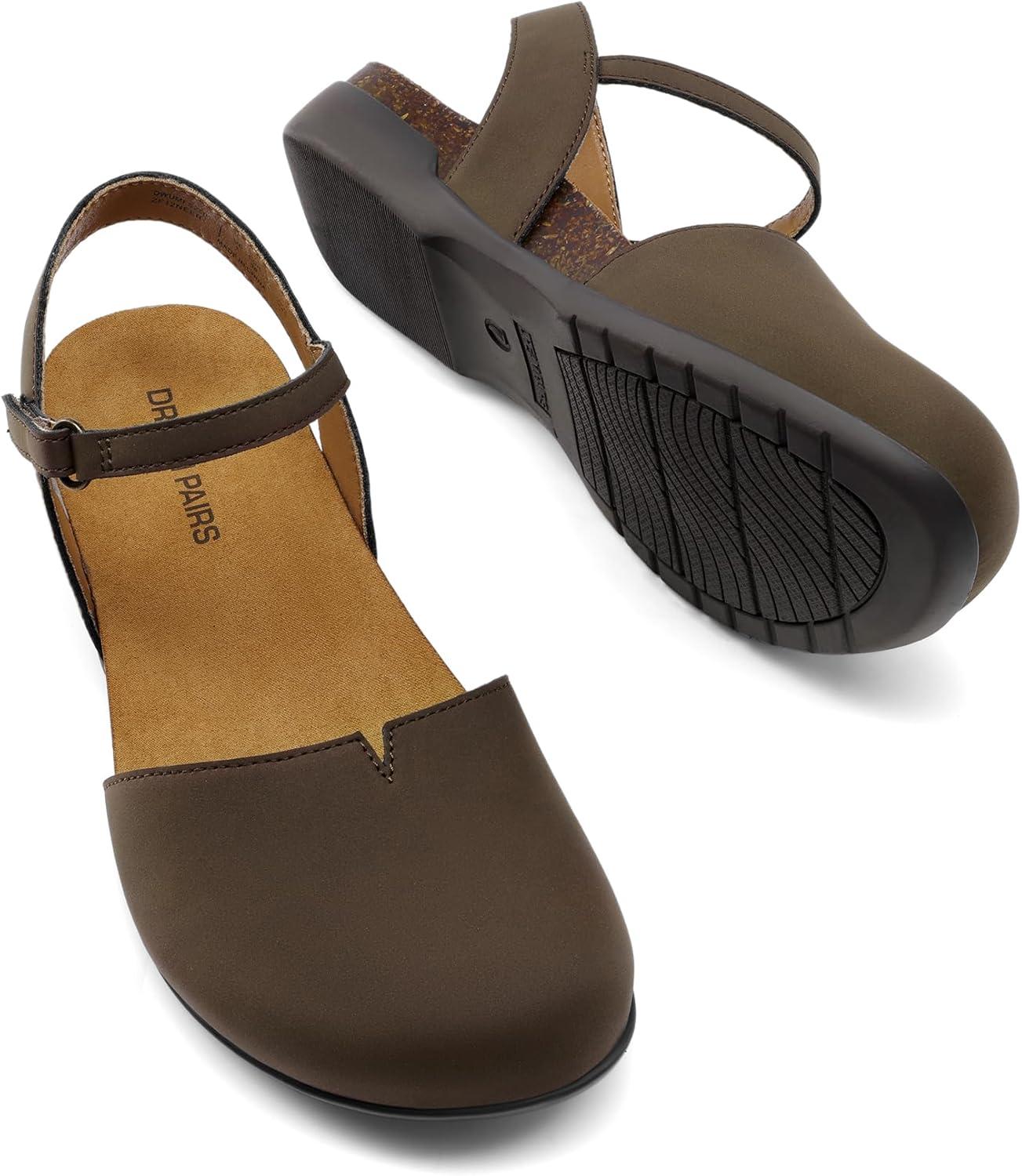 imageDREAM PAIRS Womens Closed Toe Sandals Arch Support Comfort Cork Footbed Flat Sandals Summer ShoesDark Brown