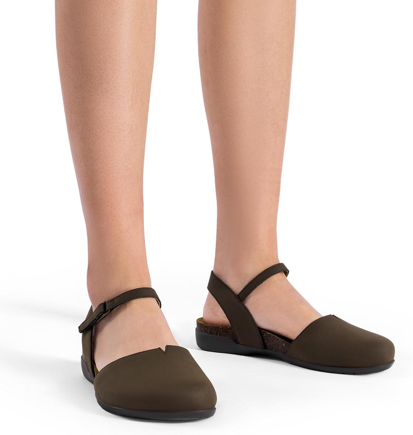 imageDREAM PAIRS Womens Closed Toe Sandals Arch Support Comfort Cork Footbed Flat Sandals Summer ShoesDark Brown