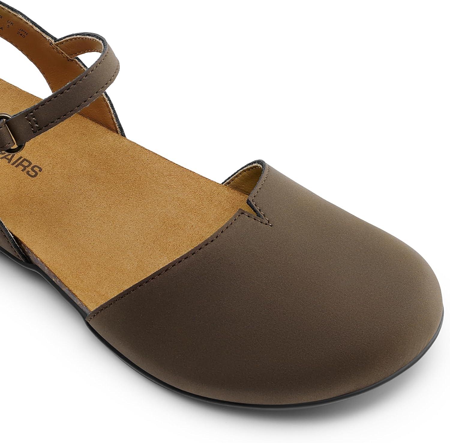 imageDREAM PAIRS Womens Closed Toe Sandals Arch Support Comfort Cork Footbed Flat Sandals Summer ShoesDark Brown