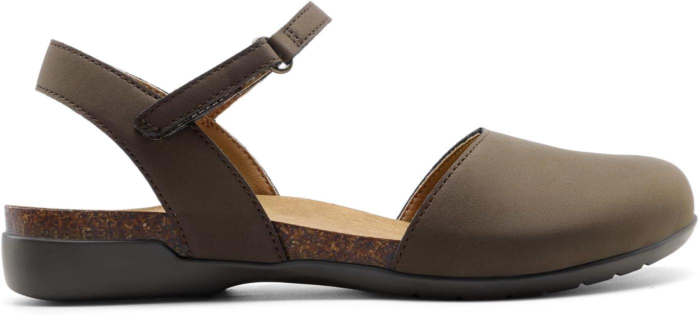 imageDREAM PAIRS Womens Closed Toe Sandals Arch Support Comfort Cork Footbed Flat Sandals Summer ShoesDark Brown