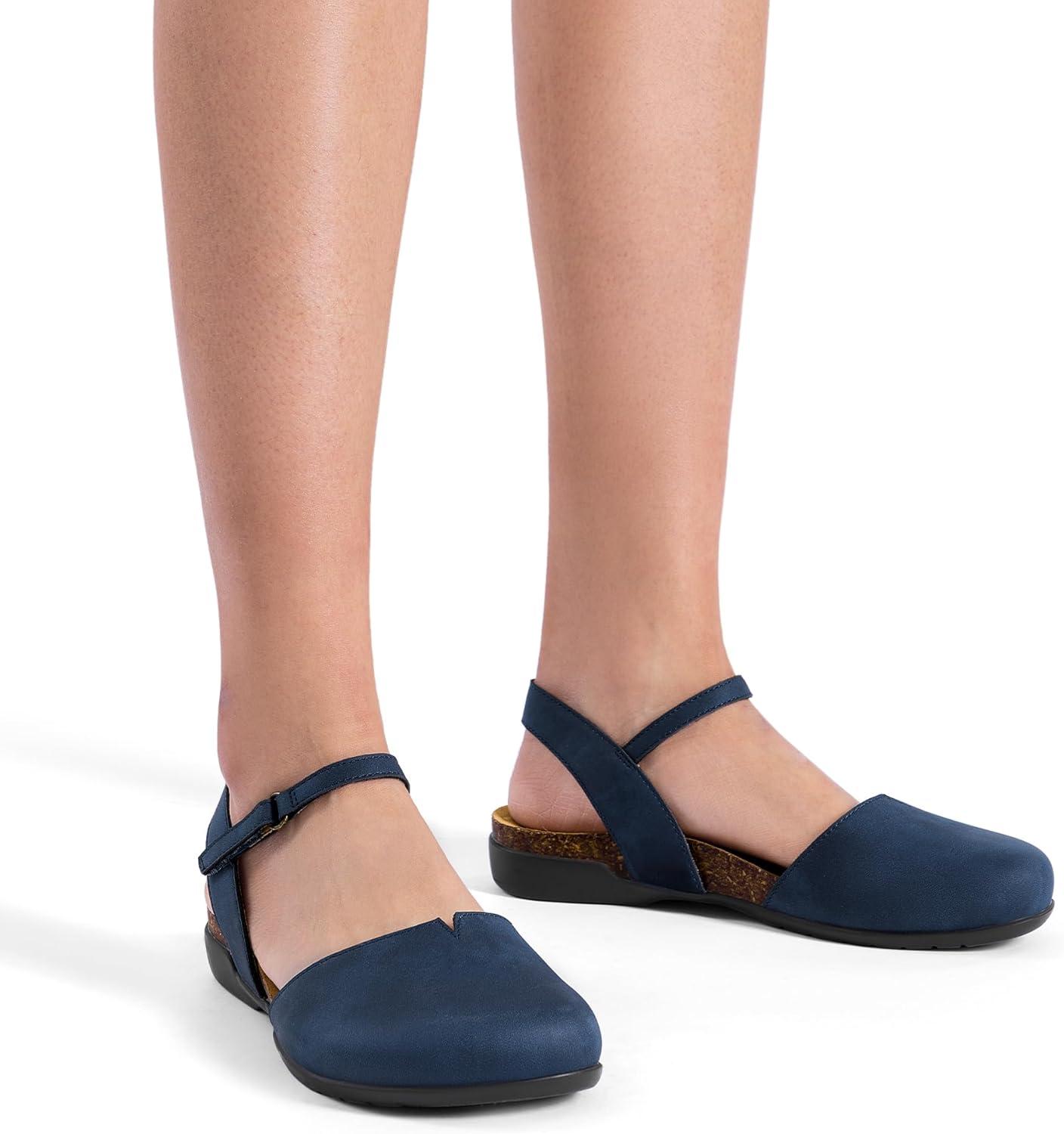 imageDREAM PAIRS Womens Closed Toe Sandals Arch Support Comfort Cork Footbed Flat Sandals Summer ShoesNavy