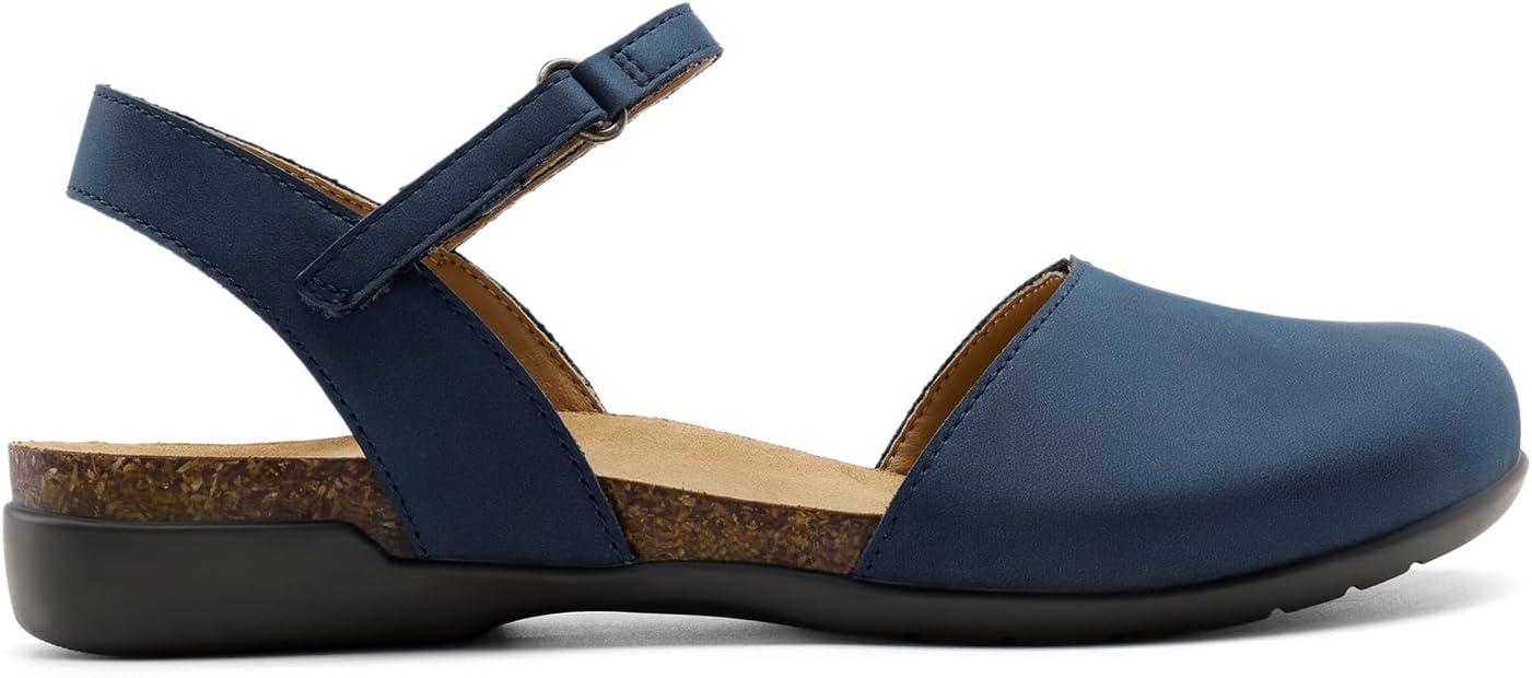 imageDREAM PAIRS Womens Closed Toe Sandals Arch Support Comfort Cork Footbed Flat Sandals Summer ShoesNavy