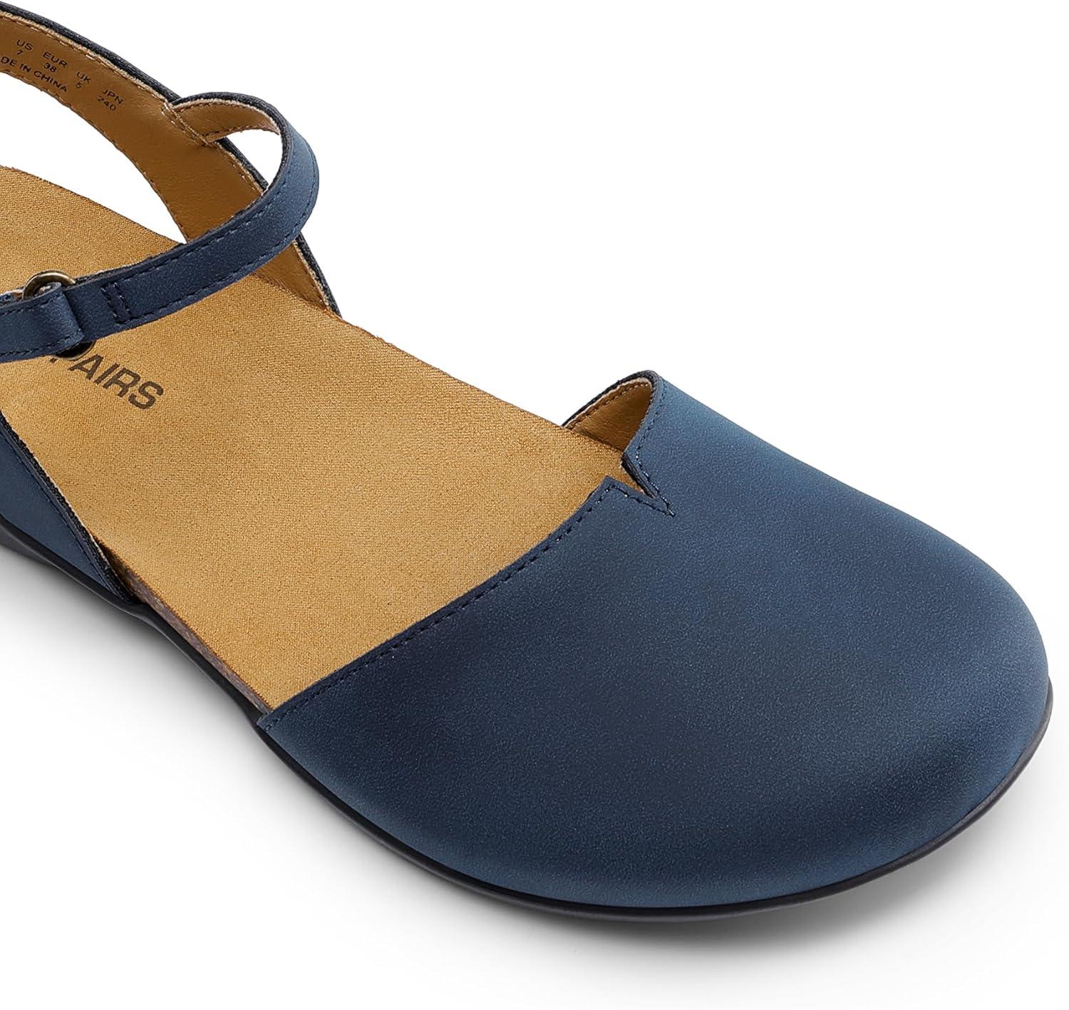 imageDREAM PAIRS Womens Closed Toe Sandals Arch Support Comfort Cork Footbed Flat Sandals Summer ShoesNavy