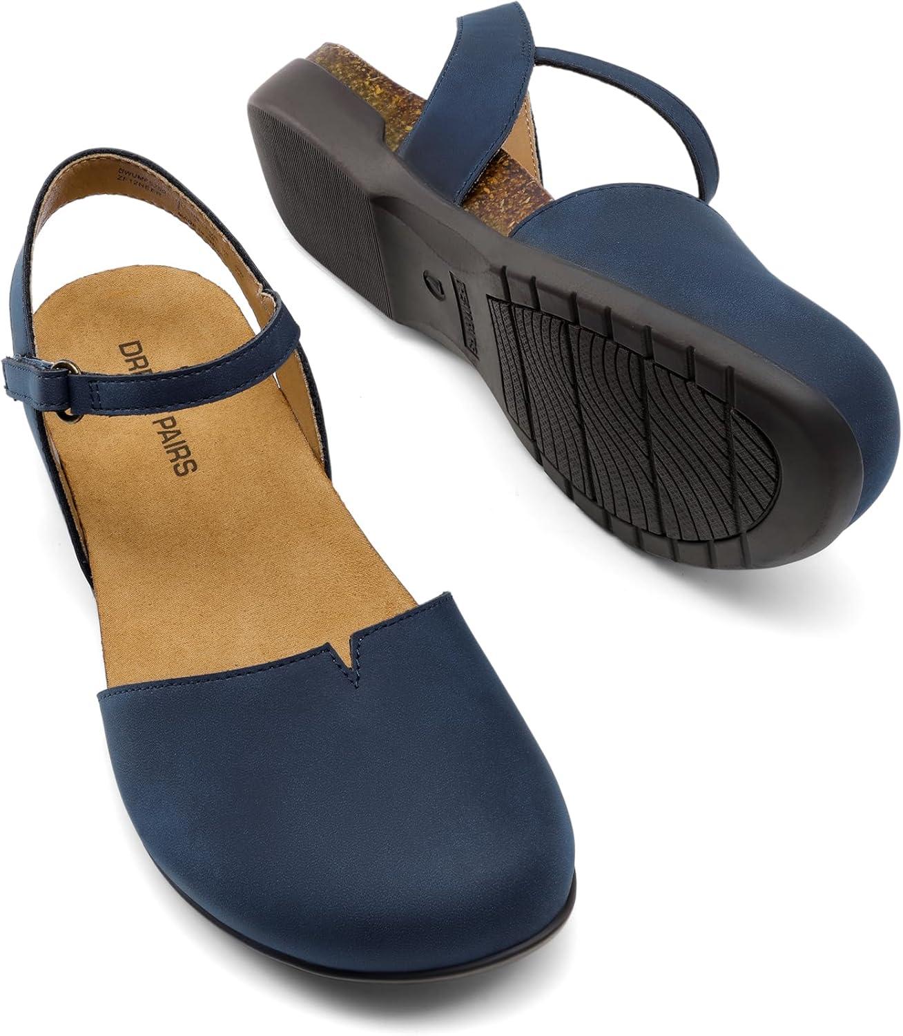 imageDREAM PAIRS Womens Closed Toe Sandals Arch Support Comfort Cork Footbed Flat Sandals Summer ShoesNavy