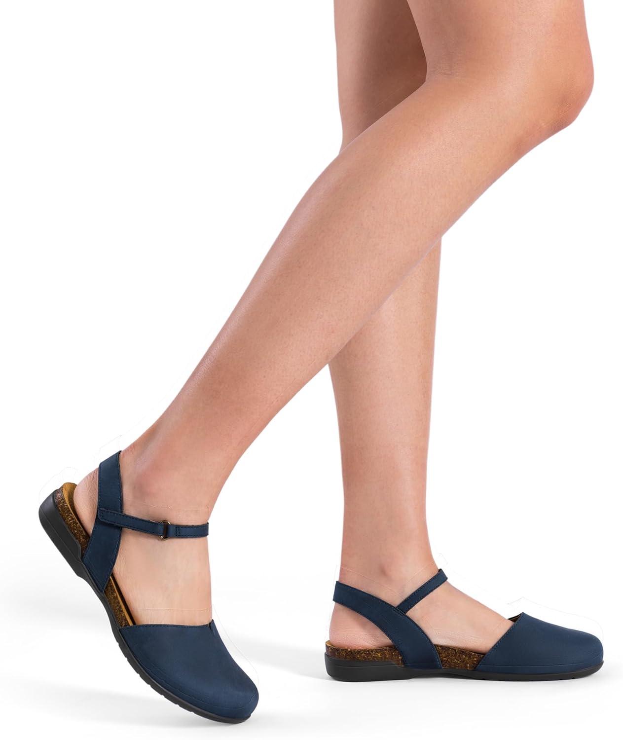 imageDREAM PAIRS Womens Closed Toe Sandals Arch Support Comfort Cork Footbed Flat Sandals Summer ShoesNavy