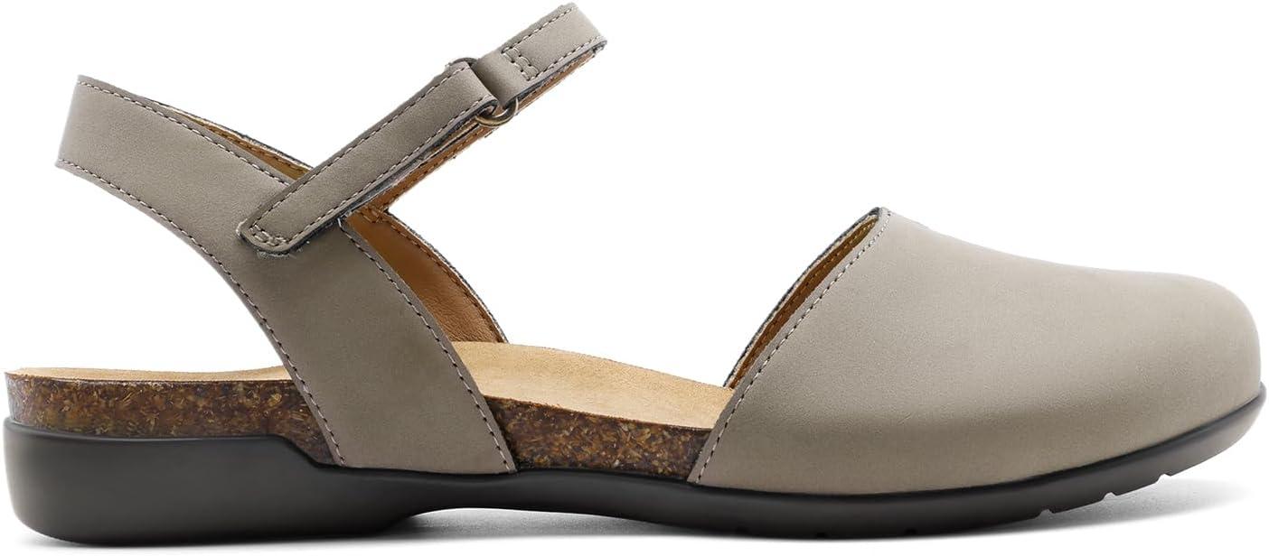 imageDREAM PAIRS Womens Closed Toe Sandals Arch Support Comfort Cork Footbed Flat Sandals Summer ShoesTaupe