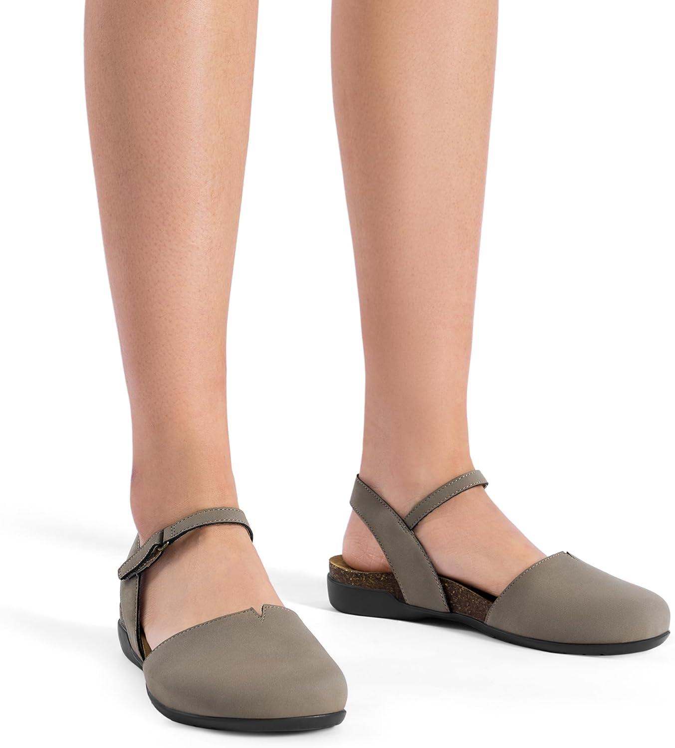 imageDREAM PAIRS Womens Closed Toe Sandals Arch Support Comfort Cork Footbed Flat Sandals Summer ShoesTaupe